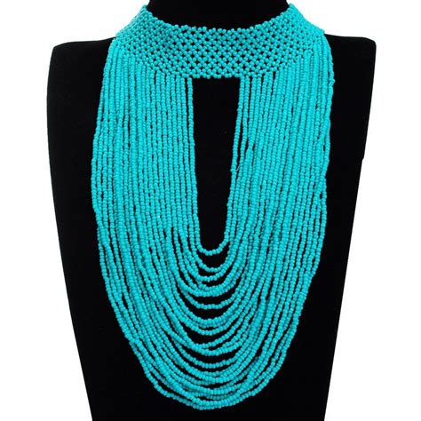 Jerollin Hademade Seed Beads Chain Chunky Choker Statement Pendant Bib