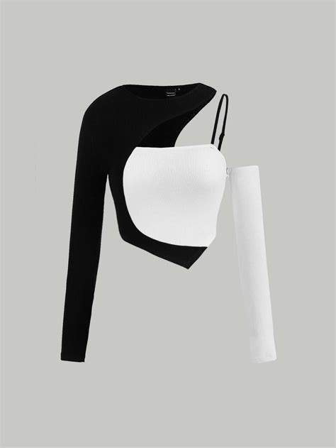 Black And White Casual Collar Long Sleeve Knitted Fabric Colorblock