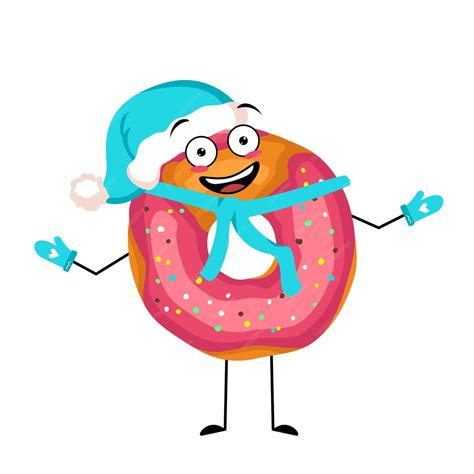 Personagem De Rosquinha Vitrificada Fofa Com Emoções Alegres Sorriso Rosto Feliz Olhos Braços E