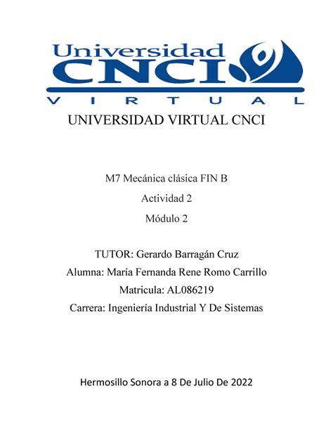 Act Mod Mecanica Clasica Universidad Virtual Cnci M Mec Nica