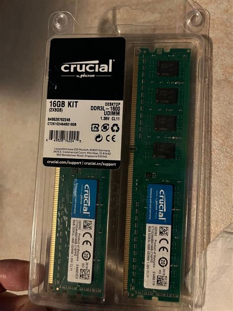 Crucial 16gb 2x 8gb Pc3 12800 Desktop Ddr3 1600 Mhz 240pin Dimm Memory