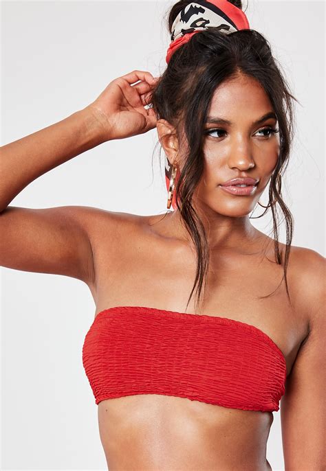 Missguided Synthetic Red Crinkle Mix And Match Bandeau Bikini Top Lyst