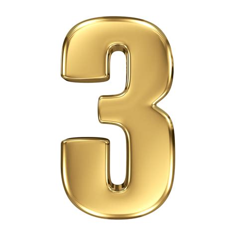 Metallic 3D Golden Number Three Design Free PNG