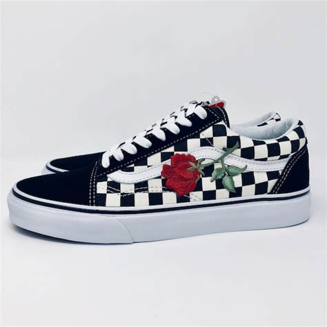 custom vans rose vans rose embroidered vans custom rose