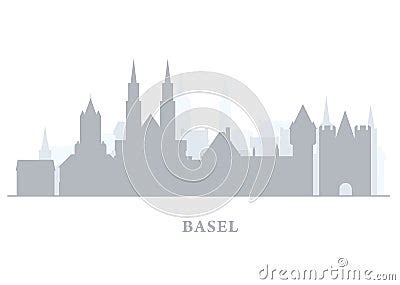 Basel City Silhouette Switzerland Old Town Skyline Landmarks Of