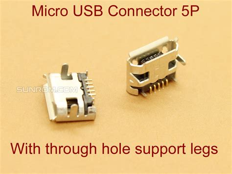 Microusb Connector With Through Hole Support Legs Sunrom