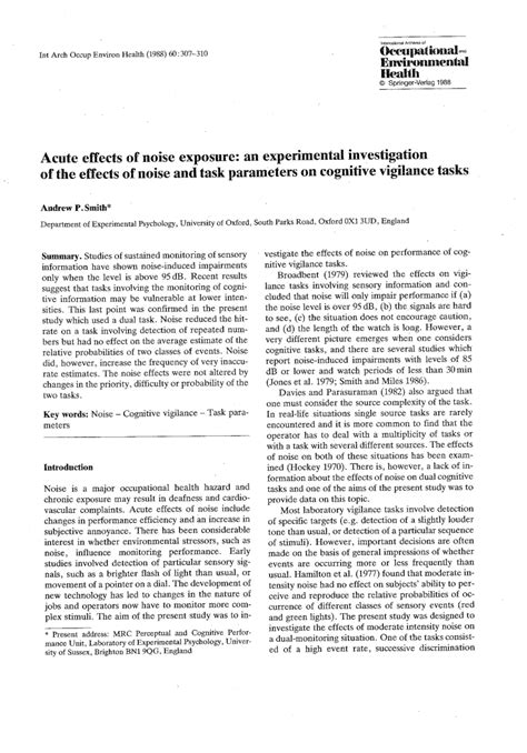 (PDF) Acute effects of noise exposure: An experimental investigation of ...