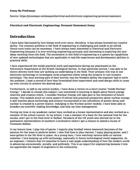 Electrical And Electronic Engineering Personal Statement Free