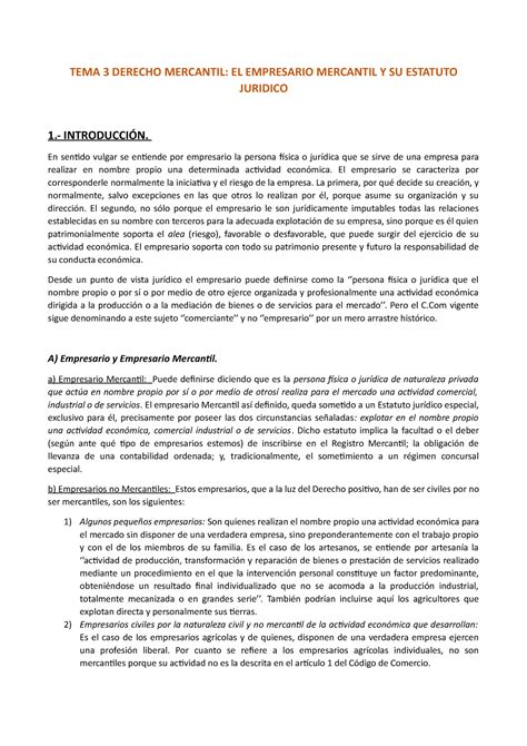 Tema Derecho Mercantil Tema Derecho Mercantil El Empresario