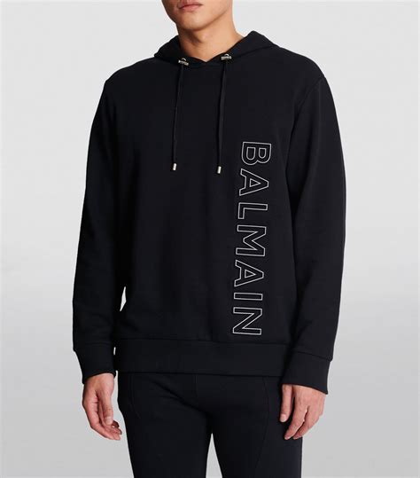 Mens Balmain Black Oversized Logo Hoodie Harrods Us