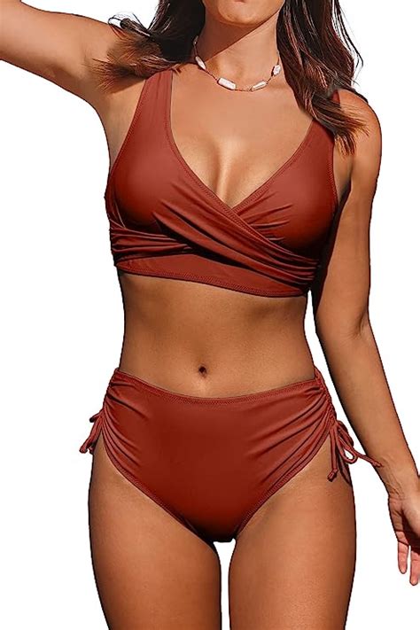 Beachsissi Women High Waisted Swimsuits Criss Cross Drawstring Side