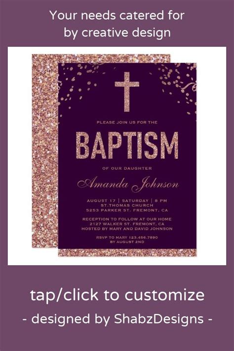 Faux Rose Gold Glitter Girls Baptism Invitation Baptism Christening