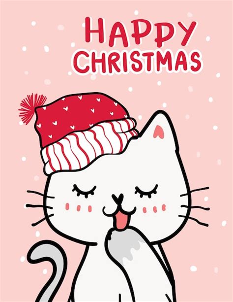 Premium Vector Merry Catmas Christmas Greeting Card Cute Naughty