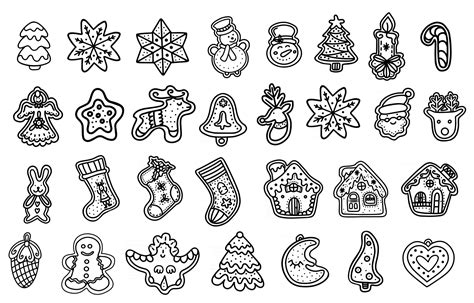 Set Of Christmas Gingerbread Christmas Cookie Hand Drawn Vector