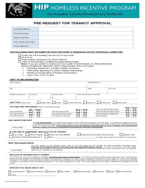 Fillable Online PRE REQUEST FOR TENANCY APPROVAL Fax Email Print