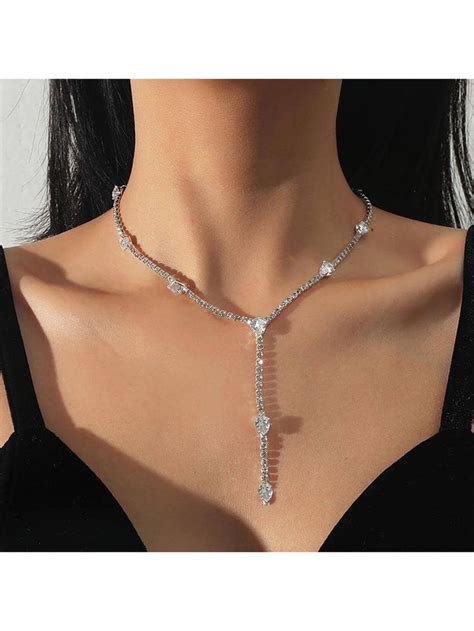 Jeairts Rhinestone Y Necklace Silver Crystal Pendant Necklace Chain