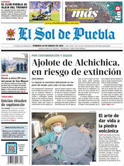 Newspaper El Sol De Puebla Mexico Newspapers In Mexico Tuesday S