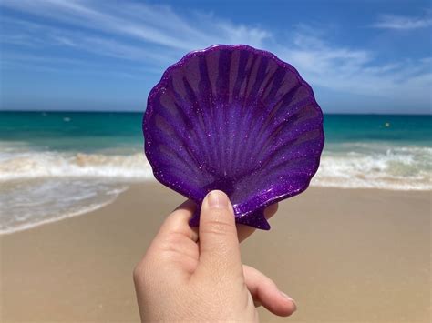 Purple Clam Scallop Shell Resin Trinket Dish Beach Themed Etsy