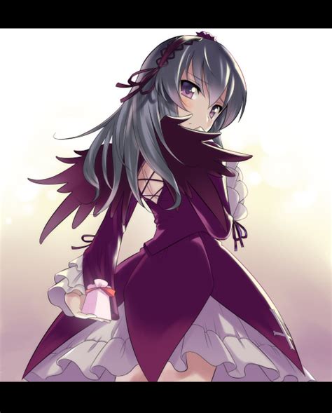 Safebooru 00s 1girl Aida Takanobu Black Wings Blush Dress T Holding Holding T Rozen