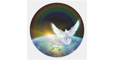 Dove Of Peace Holy Spirit Over Earth With Rainbow Classic Round Sticker Zazzle