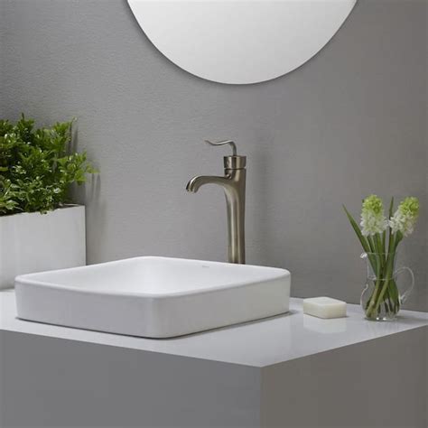 Kraus Elavo Series Square Ceramic Semi Recessed Bathroom Sink In White