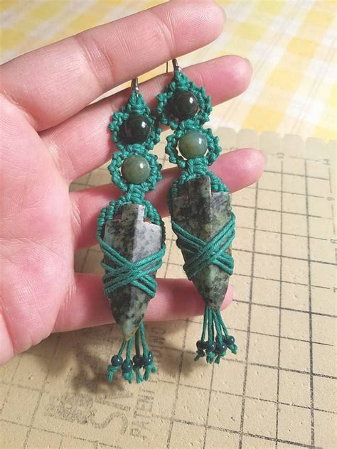 Hemp Earrings Green Moss Agate Earth Jewelry Etsy