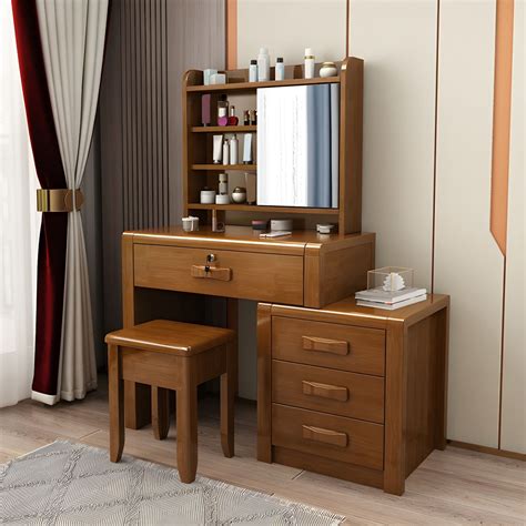 Solid Wood Makeup Vanity Desk Table Scandinavian 4 Drawer Dressing