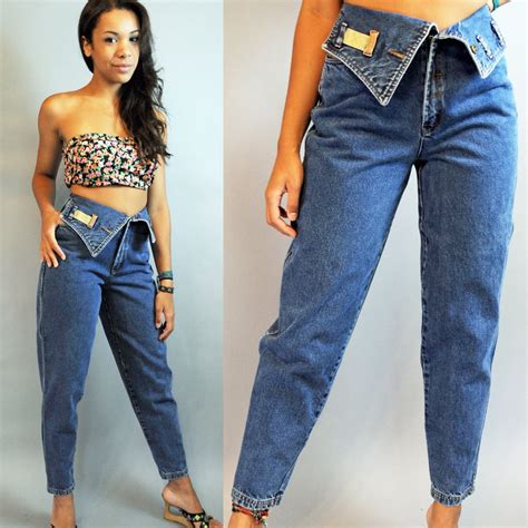 Vintage 80s High Waisted Jeans FOLDOVER JEANS Womens