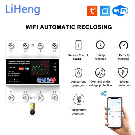 Tuya WiFi Disjuntor Auto Recluso Sobre Protetor De Tens O Medidor