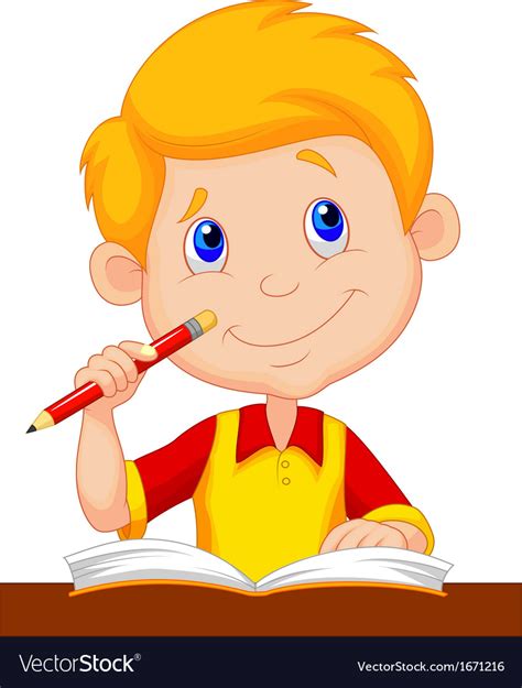 Little Boy Cartoon Studying Royalty Free Vector Image