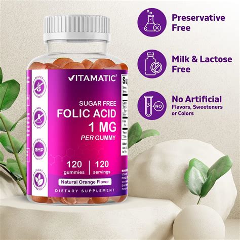 Vitamatic Gomitas de ácido fólico 1000 mcg 1 mg una vitamina prenatal