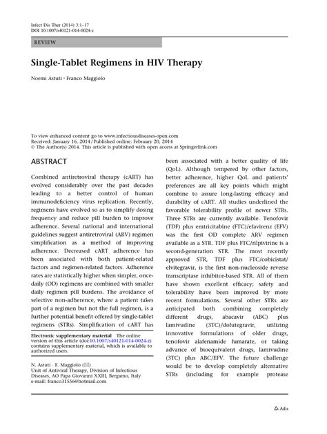 Pdf Single Tablet Regimens In Hiv Therapy