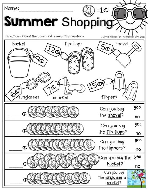 Summer Shopping Count The Coins And Answer The Questions Help Your