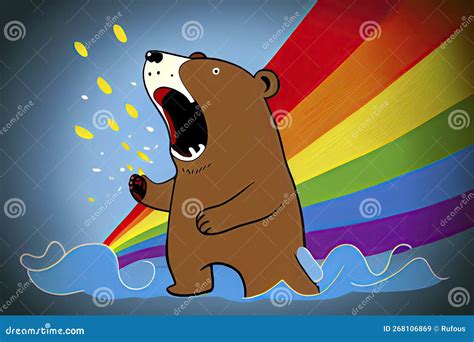 Cartoon Of A Bored Bear Yawning With A Rainbow Coming Out Of It`s Mouth