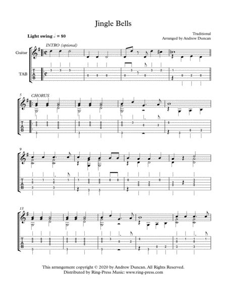 Jingle Bells Easy Classical Guitar By Andrew Duncan Acoustic Guitar Digital Sheet Music