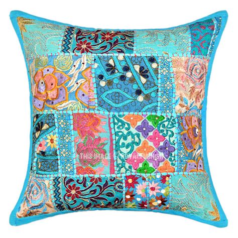 18x18 Turquoise Blue One Of A Kind Boho Accent Throw Pillow Cover