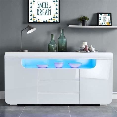 MIAMI Buffet contemporain avec LED laqué blanc brillant L 150 cm