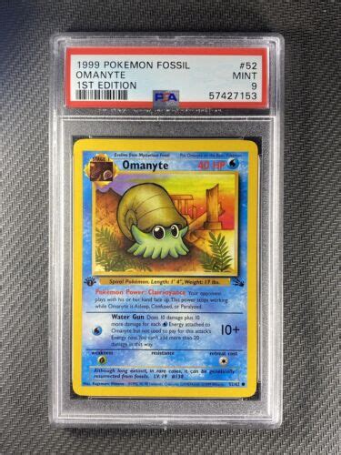 Pokemon Card PSA 9 Mint Omanyte Fossil Set 1st Edition 1999 Non Holo 52