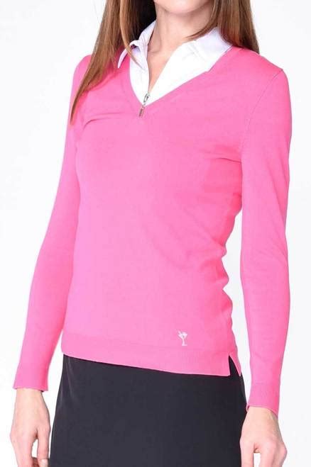 Golftini Womens Long Sleeve V Neck Sweater Hot Pink Buy Now