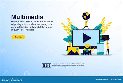 Multimedia Concept With Icon And Character Template For Web Landing