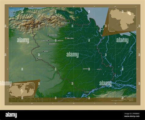 Monagas Estado De Venezuela Mapa De Elevaci N En Color Con Lagos Y