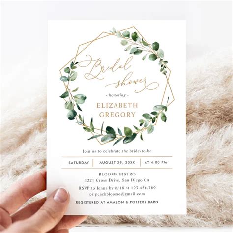 Eucalyptus Greenery Geometric Bridal Shower Invitation Zazzle