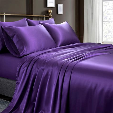 CELION 6 Pcs Satin Sheets Queen Size Luxury Silky Purple Satin Bed