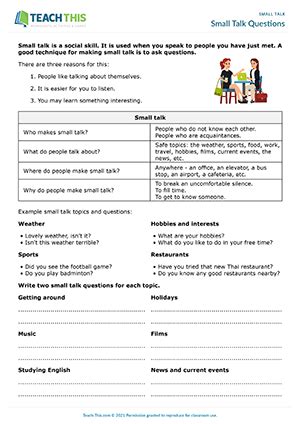 Small Talk Esl Activities Role Plays Games Worksheets