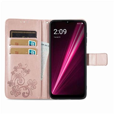 Peněženkové pouzdro Embossing Pattern Čtyřlístek bleděrůžové T Phone