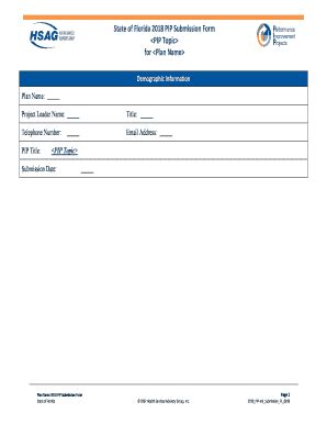 Fillable Online State Of Florida 2018 PIP Submission Form 2018 PIP