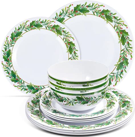 Ziliny 30 Pcs Christmas Dinnerware Set Christmas Melamine