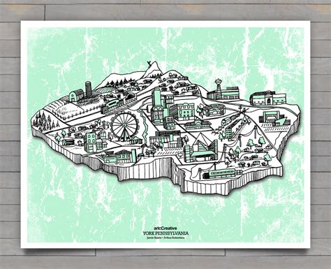 York Pa. Screen Printed Map | Screen printing, Map print, York pa