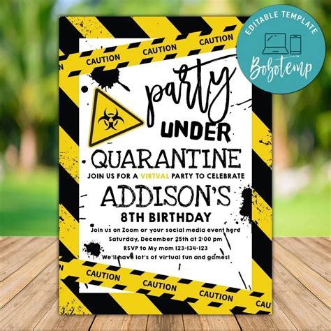 Printable Quarantine Party Invite Template Instant Download Createpartylabels