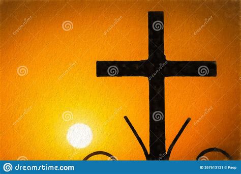 Christian Cross At Sunset In Santorini Stock Image Image Of Christian